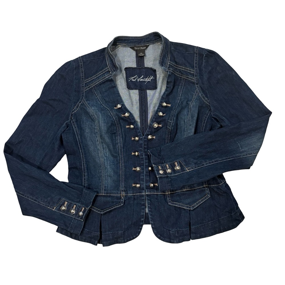 NWT White House Black Market Peplum Hem Military Inspired Jean Jacket, Sz 14 - Picture 13 of 16